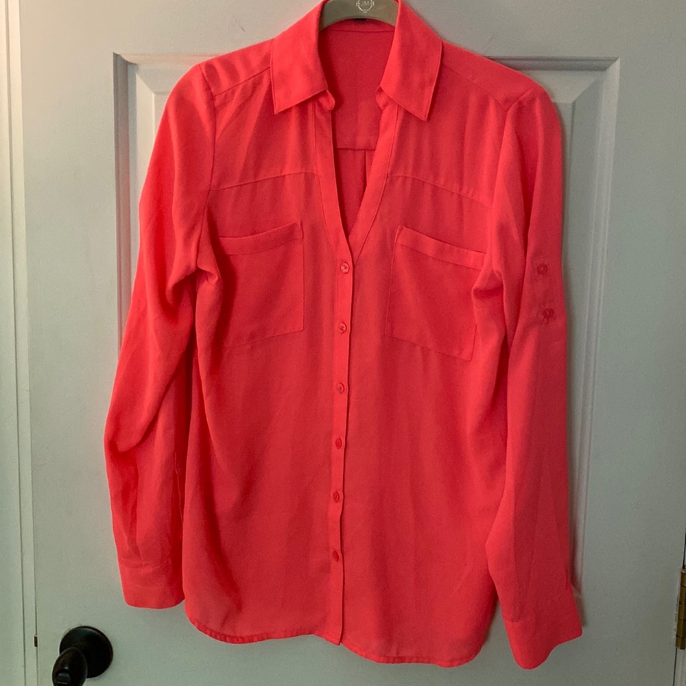 Express Bright Neon Pink Long Sleeve Blouse Size Small S